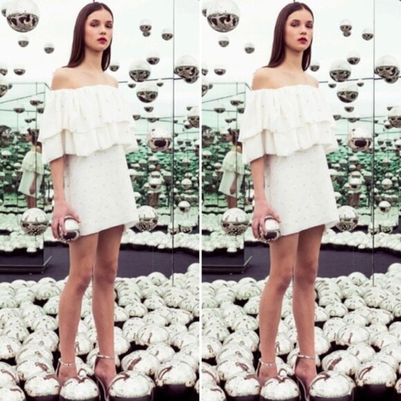 Azeeza Dress NWT Aurora Off Shoulder Mini Dress White XS new - Picture 1 of 14